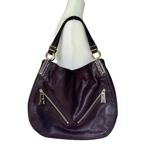 MICHAEL KORS Matilda $428 Dark Brown Purse‎ Snake Print Gold Hardware (T) - Picture 1 of 11